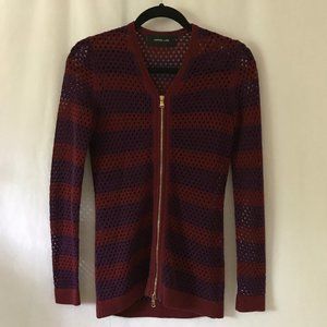 Derek Lam Mesh-Weave Purple & Red Zip-up Sweater